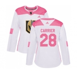 Women Adidas Vegas Golden Knights #28 William Carrier Authentic White Pink Fashion NHL Jersey