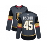 Women Adidas Vegas Golden Knights #45 Jake Bischoff Authentic Gray Home NHL Jersey