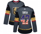 Women Adidas Vegas Golden Knights #47 Luca Sbisa Authentic Gray USA Flag Fashion NHL Jersey