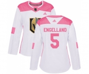 Women Adidas Vegas Golden Knights #5 Deryk Engelland Authentic White Pink Fashion NHL Jersey