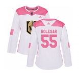 Women Adidas Vegas Golden Knights #55 Keegan Kolesar Authentic White Pink Fashion NHL Jersey