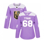 Women Adidas Vegas Golden Knights #68 T.J. Tynan Authentic Purple Fights Cancer Practice NHL Jersey