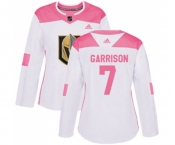 Women Adidas Vegas Golden Knights #7 Jason Garrison Authentic White Pink Fashion NHL Jersey
