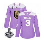 Women's Adidas Vegas Golden Knights #3 Brayden McNabb Authentic Purple Fights Cancer Practice 2018 Stanley Cup Final NHL Jersey