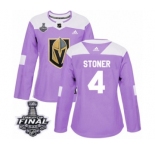 Women's Adidas Vegas Golden Knights #4 Clayton Stoner Authentic Purple Fights Cancer Practice 2018 Stanley Cup Final NHL Jersey