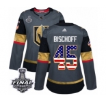 Women's Adidas Vegas Golden Knights #45 Jake Bischoff Authentic Gray USA Flag Fashion 2018 Stanley Cup Final NHL Jersey