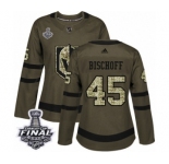 Women's Adidas Vegas Golden Knights #45 Jake Bischoff Authentic Green Salute to Service 2018 Stanley Cup Final NHL Jersey