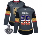 Women's Adidas Vegas Golden Knights #56 Erik Haula Authentic Gray USA Flag Fashion 2018 Stanley Cup Final NHL Jersey