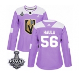 Women's Adidas Vegas Golden Knights #56 Erik Haula Authentic Purple Fights Cancer Practice 2018 Stanley Cup Final NHL Jersey