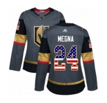 Women's Vegas Golden Knights #24 Jaycob Megna Authentic Gray USA Flag Fashion Hockey Jersey