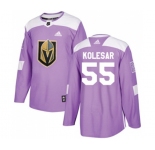 Youth Adidas Vegas Golden Knights #55 Keegan Kolesar Authentic Purple Fights Cancer Practice NHL Jersey