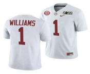 Men's Alabama Crimson Tide #1 Jameson Williams 2022 Patch White College Football Stitched Jersey