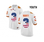 2016 US Flag Fashion Youth Clemson Tigers Artavis Scott #3 College Football Limited Jersey - White