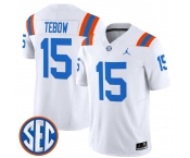 Men's Florida Gators #15 Tim Tebow White ‘1960s Throwback’ F.U.S.E. Vapor Limited Stitched Jersey