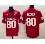 Men's Indiana Hoosiers #80 Charlie Becker Red F.U.S.E. 2025 National Champions Patch Stitched Football Jersey