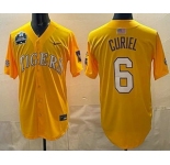 Men's LSU Tigers #6 Derek Curiel Gold 2025 World Series SEC Patch Stitched Baseball Jersey