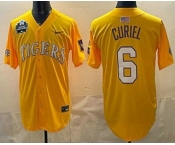 Men's LSU Tigers #6 Derek Curiel Gold 2025 World Series SEC Patch Stitched Baseball Jersey