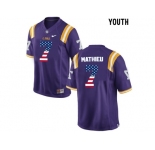 2016 US Flag Fashion Youth LSU Tigers Tryann Mathieu #7 College Football Limited Jersey - Purple