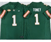 Men's Miami Hurricanes #1 Malachi Toney Aqua F.U.S.E. Stitched Football Jersey