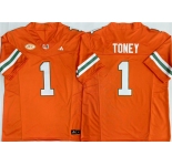 Men's Miami Hurricanes #1 Malachi Toney Orange F.U.S.E. Stitched Football Jersey