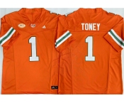 Men's Miami Hurricanes #1 Malachi Toney Orange F.U.S.E. Stitched Football Jersey