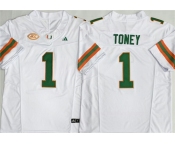 Men's Miami Hurricanes #1 Malachi Toney White F.U.S.E. Stitched Football Jersey