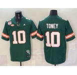 Men's Miami Hurricanes #10 Malachi Toney Green F.U.S.E. Fiesta Bowl Champions & Florida Patch Stitched Football Jersey