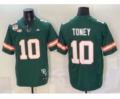 Men's Miami Hurricanes #10 Malachi Toney Green F.U.S.E. Fiesta Bowl Champions & Florida Patch Stitched Football Jersey