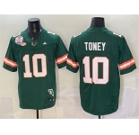 Men's Miami Hurricanes #10 Malachi Toney Green F.U.S.E. The Fiesta Bowl Champions & Florida Patch Stitched Football Jersey