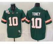 Men's Miami Hurricanes #10 Malachi Toney Green F.U.S.E. The Fiesta Bowl Champions & Florida Patch Stitched Football Jersey