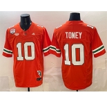 Men's Miami Hurricanes #10 Malachi Toney Orange F.U.S.E. Fiesta Bowl Champions & Florida Patch Stitched Football Jersey