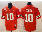 Men's Miami Hurricanes #10 Malachi Toney Orange F.U.S.E. Fiesta Bowl Champions & Florida Patch Stitched Football Jersey