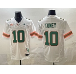 Men's Miami Hurricanes #10 Malachi Toney White F.U.S.E. Florida Patch Stitched Football Jersey