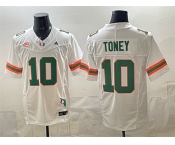 Men's Miami Hurricanes #10 Malachi Toney White F.U.S.E. Florida Patch Stitched Football Jersey
