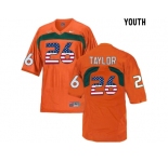 2016 US Flag Fashion Youth Miami Hurricanes Sean Taylor #26 College Football Jersey - Orange
