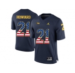 2016 US Flag Fashion-2016 Men's Jordan Brand Michigan Wolverines Desmond Howard #21 College Football Limited Jersey - Navy Blue