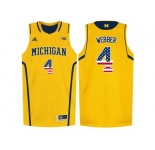 2016 US Flag Fashion-Michigan Wolverines Chirs Webber #4 Basketball Authentic Jersey - Yellow