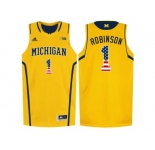 2016 US Flag Fashion-Michigan Wolverines Glenn Robinson III #1 Basketball Authentic Jersey - Yellow