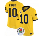 Men's Michigan Wolverines #10 Tom Brady 2023 F.U.S.E. Yellow Rose Bowl Patch Stitched Jersey