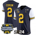 Men's Michigan Wolverines #2 Blake Corum Navy White 2024 F.U.S.E. With 2023 National Champions Patch Stitched Jersey