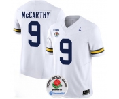 Men's Michigan Wolverines #9 J.J. McCarthy 2023 F.U.S.E. White Rose Bowl Patch Stitched Jersey