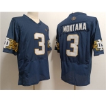 Men's Notre Dame Fighting Irish #3 Joe Montana Navy With Name Limited Stitched Jersey