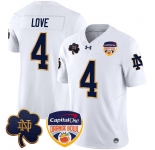 Men's Notre Dame Fighting Irish #4 Jeremiyah Love White F.U.S.E. 2024 Orange Bowl Patch Limited Stitched Football Jersey