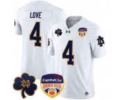 Men's Notre Dame Fighting Irish #4 Jeremiyah Love White F.U.S.E. 2024 Orange Bowl Patch Limited Stitched Football Jersey