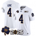Men's Notre Dame Fighting Irish #4 Jeremiyah Love White F.U.S.E. 2025 CFP Final Patch Jersey