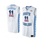2016 US Flag Fashion 2016 Men's North Carolina Tar Heels Brice Johnson #11 College Basketball Jersey - White