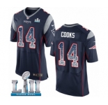 Men's Nike New England Patriots #14 Brandin Cooks Elite Navy Blue Home Drift Fashion Super Bowl LII NFL Jersey
