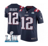 Men's Nike New England Patriots #12 Tom Brady Limited Navy Blue Rush Vapor Untouchable Super Bowl LII NFL Jersey