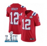 Men's Nike New England Patriots #12 Tom Brady Red Alternate Vapor Untouchable Limited Player Super Bowl LII NFL Jersey