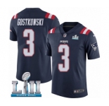 Men's Nike New England Patriots #3 Stephen Gostkowski Limited Navy Blue Rush Vapor Untouchable Super Bowl LII NFL Jersey